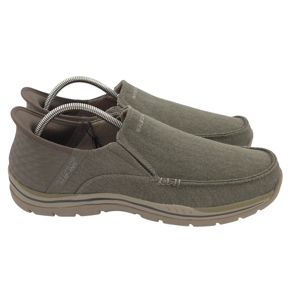 Skechers Slip-Ins Expected Cayson Moc Toe Canvas Loafers Mens 11.5 Beige NEW
